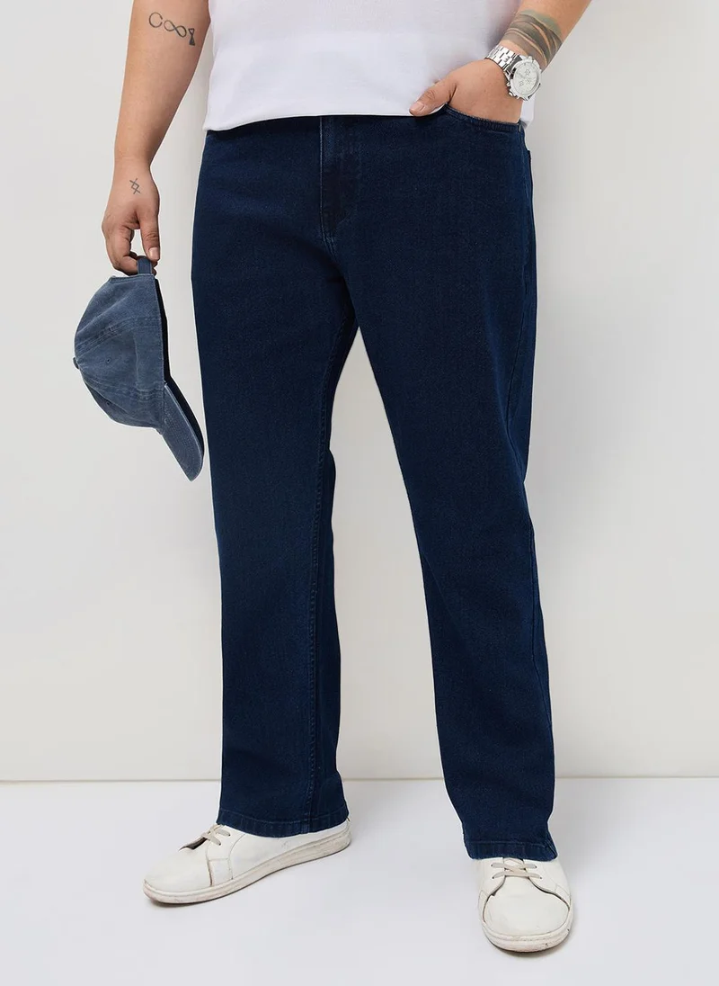 Urbano Fashion Urbano Plus Men's Blue Straight Fit Heavy Washed Denim Jeans Stretchable